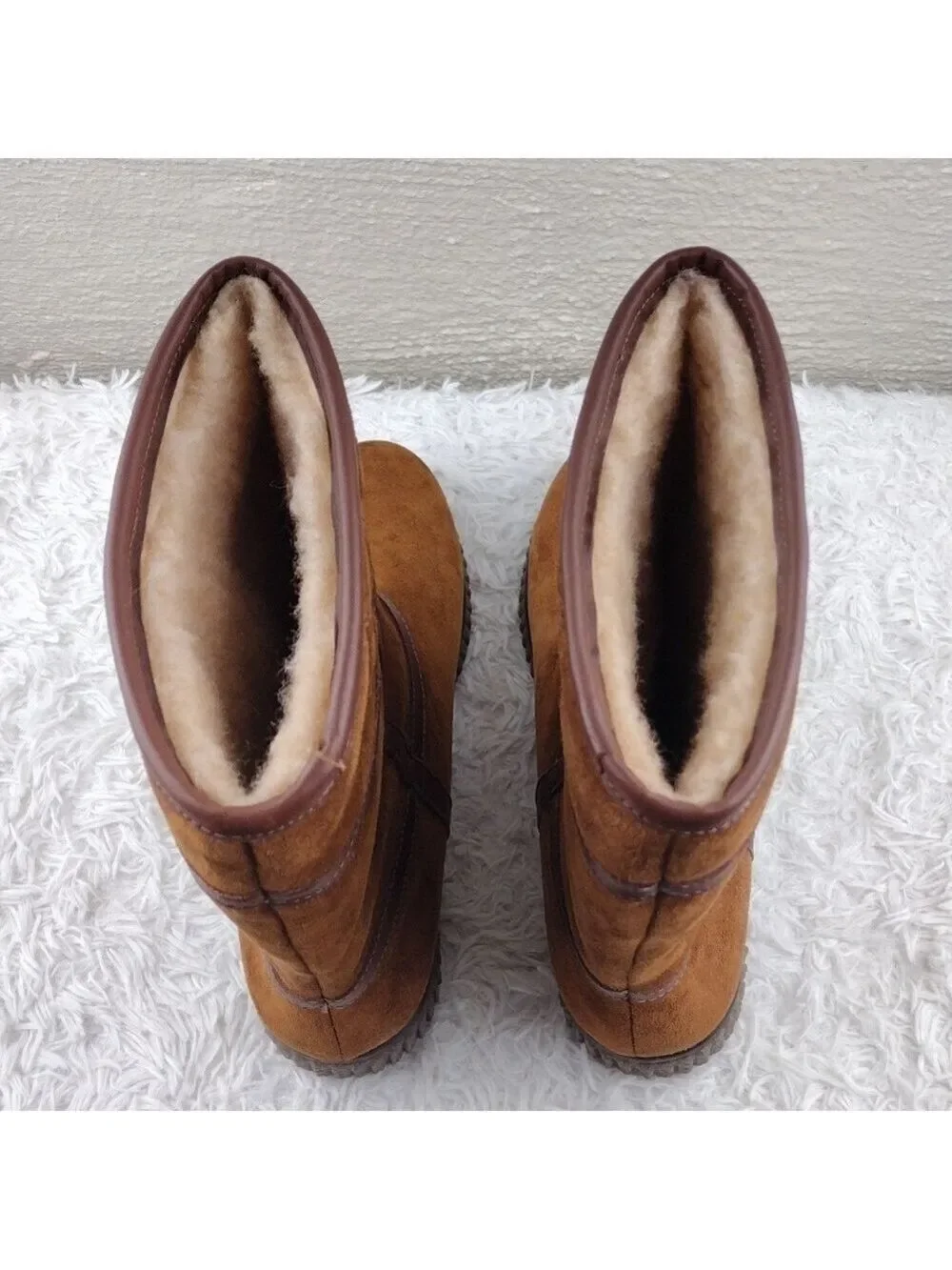 Bass Brown Suede Leather Faux Fur Almond Toe Pull On Mid Calf Waterproof Boot